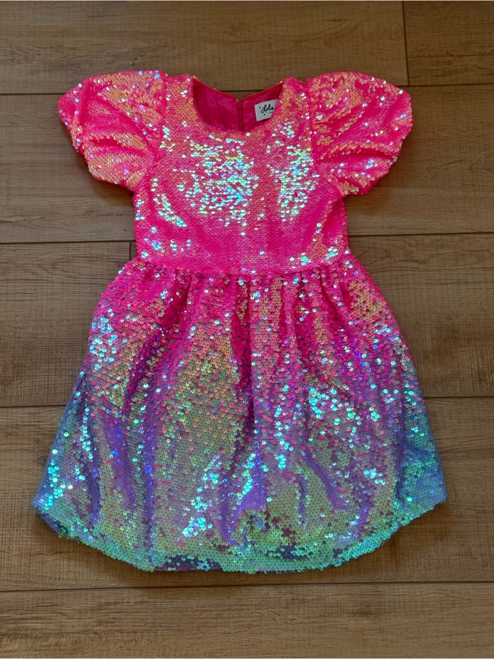 Lola + The Boys Pink Ombre Sequin Dress Short Sleeve Party Sparkle Size Girls 8 - Picture 9 of 11
